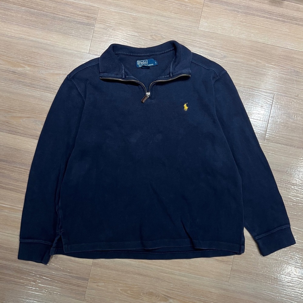 Polo Ralph Lauren Mens Quarter Zip Pullover Ribbed Cotton Navy Blue Large